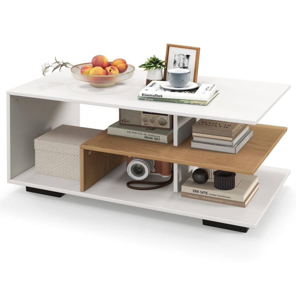 Geometric Coffee Table with Storage Shelves