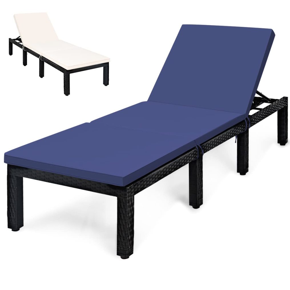 Patio Rattan Lounge Chair with Cushion for Deck