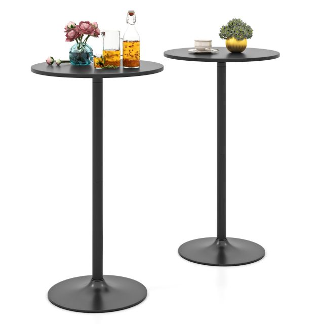 Round Bistro Table Height Adjustable with Heavy-Duty Metal Base