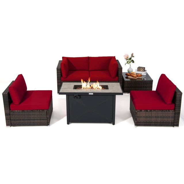6 Piece Patio Furniture Set with 42'' Fire Pit Table for Backyard