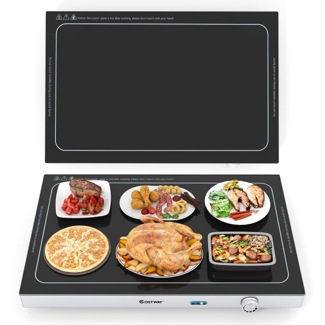Electric Warming Tray with Adjustable Temperature & Built-in Handles