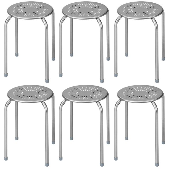 6-Pack Steel Stack Stools 17.5-Inch Height Portable Stackable Backless School Stools