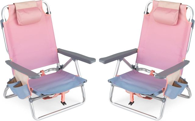 Portable Folding Backpack Beach Chairs Set of 2 with 5-Position Backrest