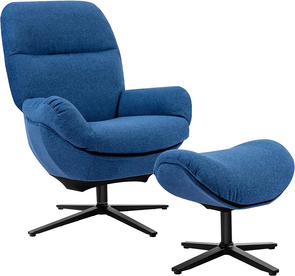 360 Swivel Upholstered Lounge Rocking Chair with Ottoman | Aluminum Alloy Base