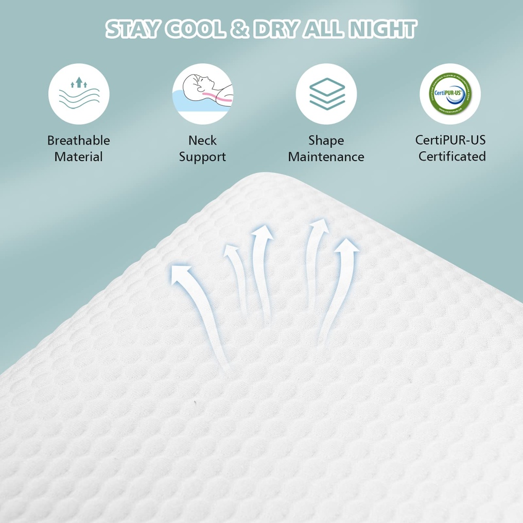 Memory Foam Pillow, Ventilated Comfortable Ergonomic Bed Pillow w/ Zippered Washable Cover