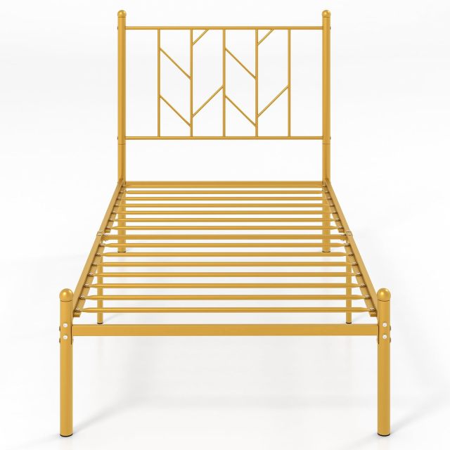 KOMFOTT Gold Twin Metal Platform Bed Frame, Heavy-Duty Metal Bed Frame with Sturdy Slats Support