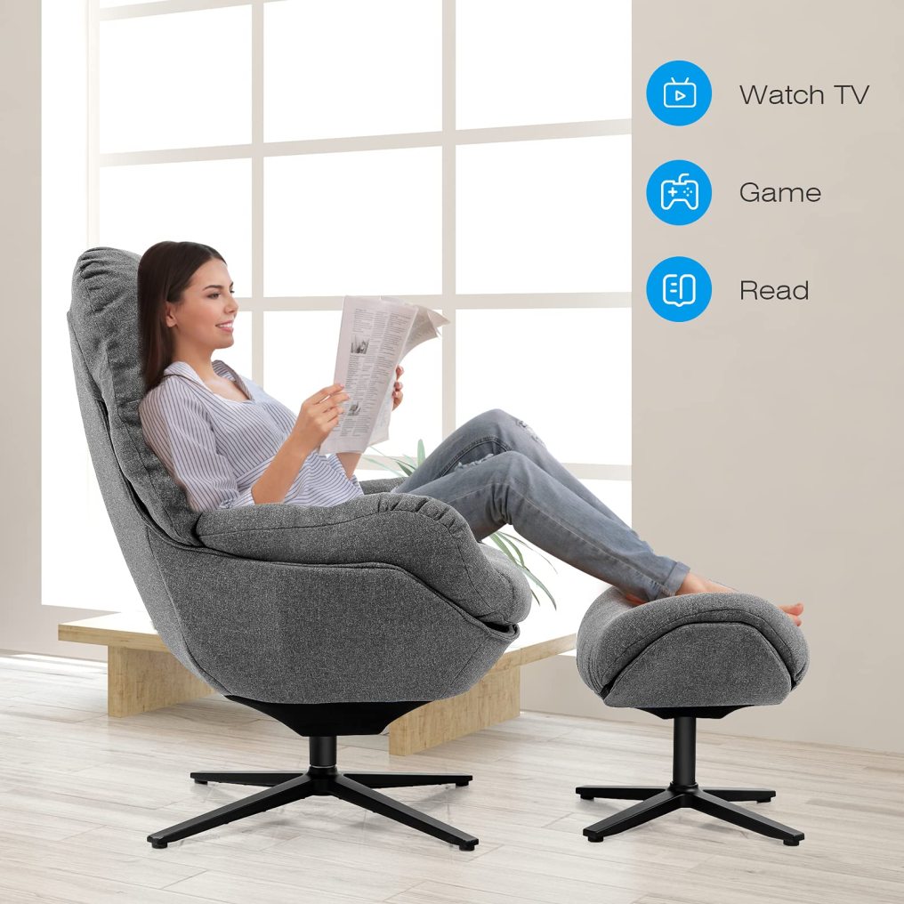360 Swivel Upholstered Lounge Rocking Chair with Ottoman | Aluminum Alloy Base