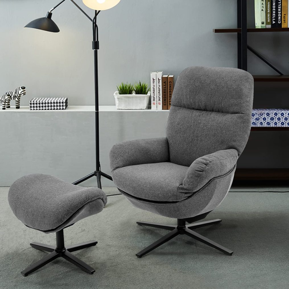 360 Swivel Upholstered Lounge Rocking Chair with Ottoman | Aluminum Alloy Base