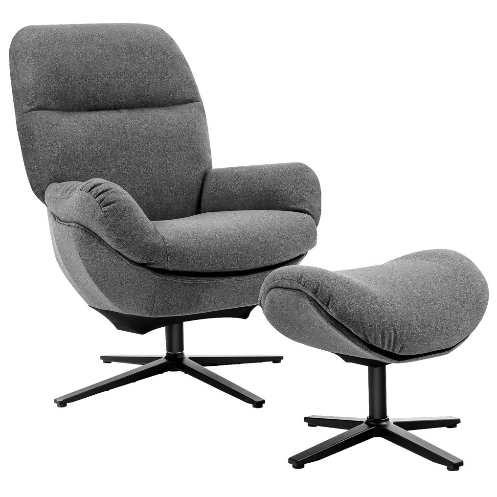 360 Swivel Upholstered Lounge Rocking Chair with Ottoman | Aluminum Alloy Base