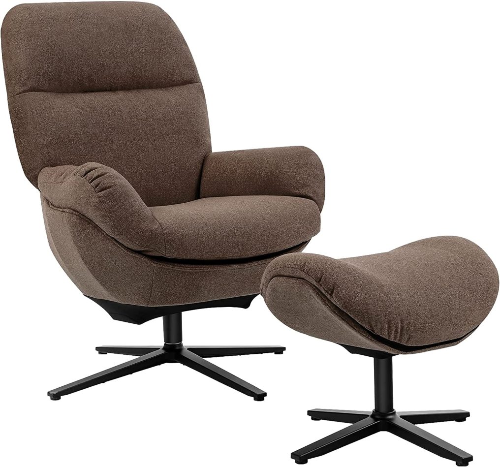 360 Swivel Upholstered Lounge Rocking Chair with Ottoman | Aluminum Alloy Base