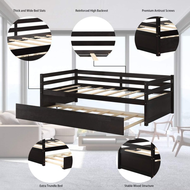 KOMFOTT Twin Size Wooden Daybed with Trundle Bed Set