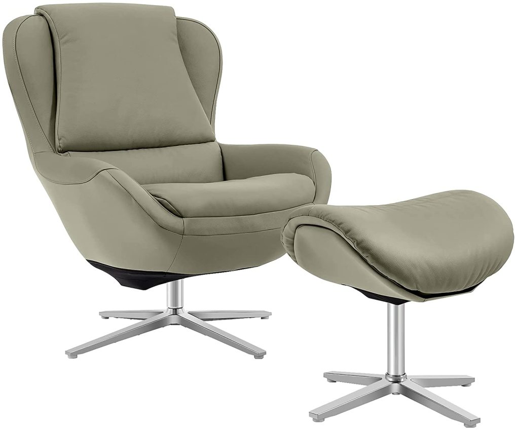 360 Swivel Leather Lounge Chair with Ottoman | Full Grain Recliner Leisure Armchair