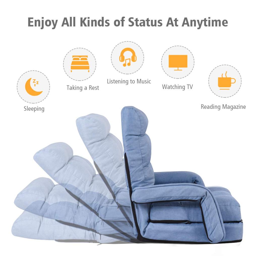 Komfott Folding Lazy Sofa Floor Chair, Indoor Chaise Lounger Bed with 5 Adjustable Position