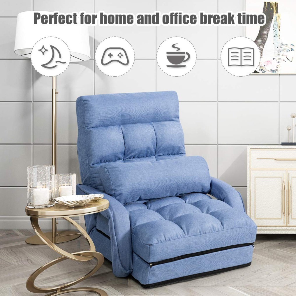 Komfott Folding Lazy Sofa Floor Chair, Indoor Chaise Lounger Bed with 5 Adjustable Position