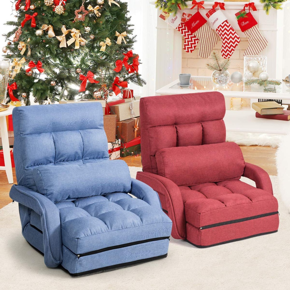 Komfott Folding Lazy Sofa Floor Chair, Indoor Chaise Lounger Bed with 5 Adjustable Position