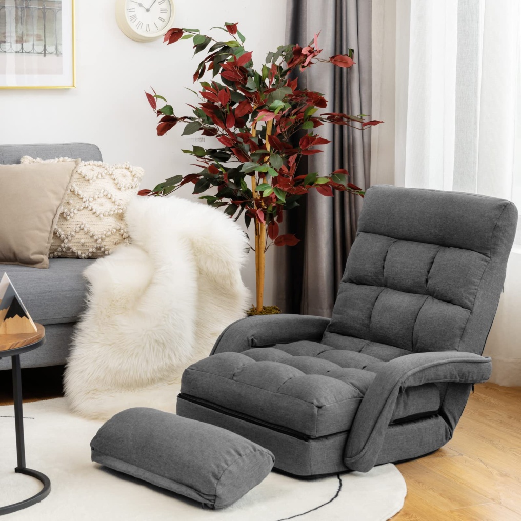 Komfott Folding Lazy Sofa Floor Chair, Indoor Chaise Lounger Bed with 5 Adjustable Position