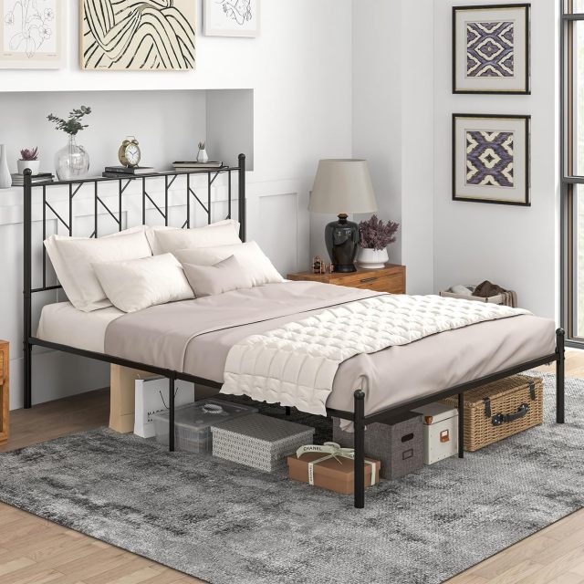 KOMFOTT Gold Twin Metal Platform Bed Frame, Heavy-Duty Metal Bed Frame with Sturdy Slats Support