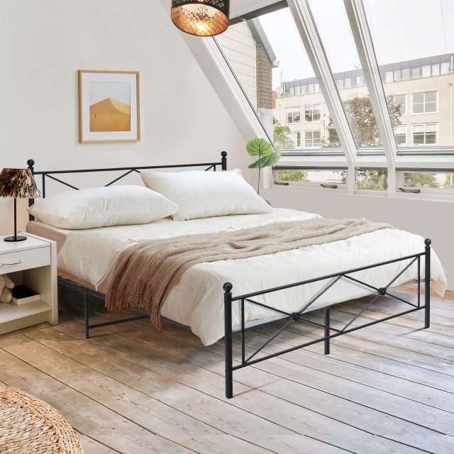 Metal Bed Frame, Headboard & Footboard, Heavy-Duty Steel Slat, Easy Assembly