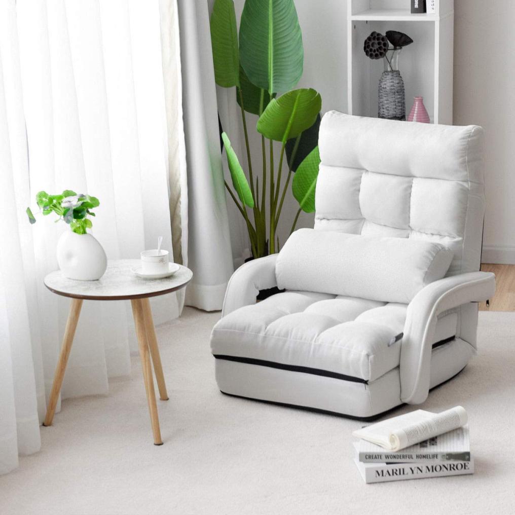 Komfott Folding Lazy Sofa Floor Chair, Indoor Chaise Lounger Bed with 5 Adjustable Position