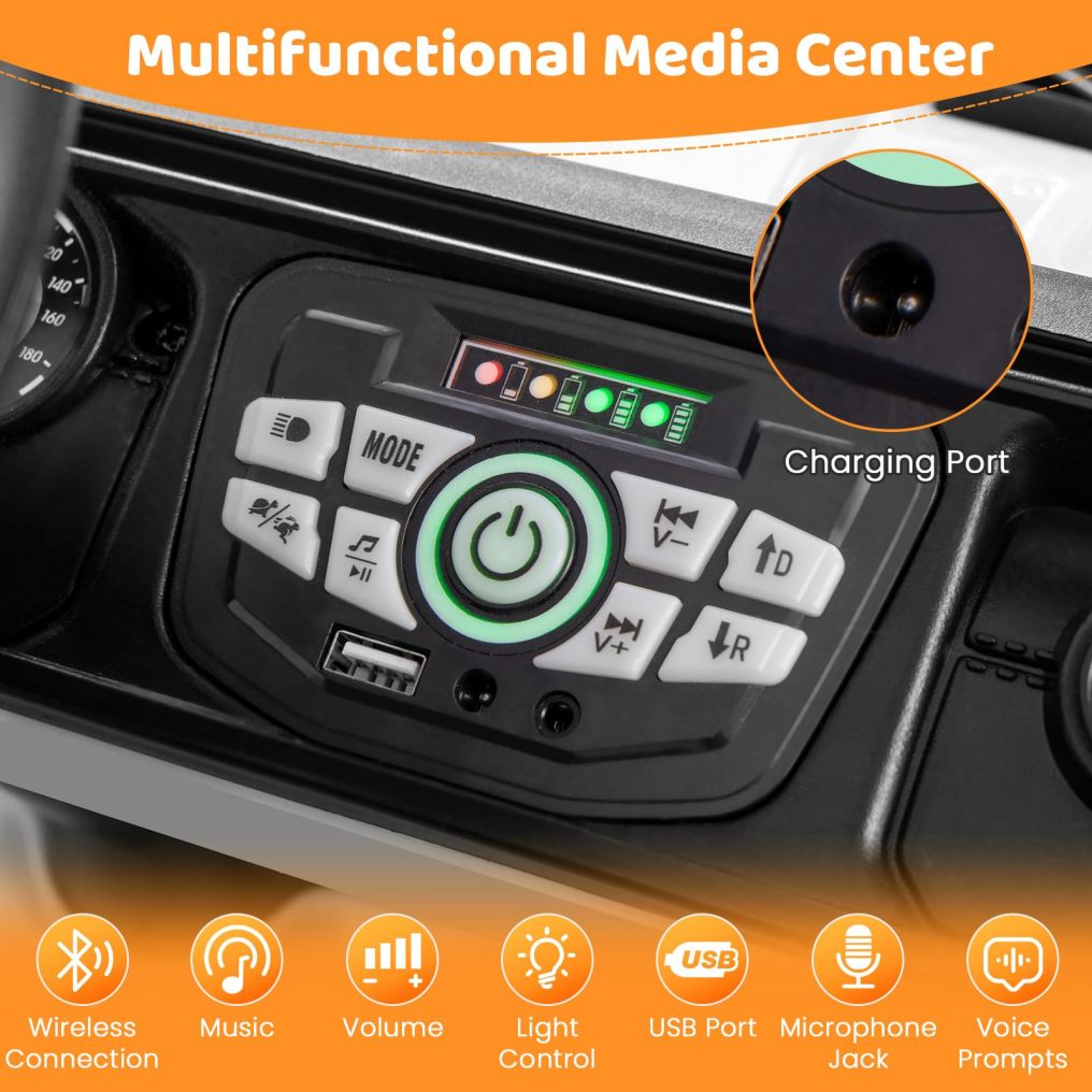he1 12V Kids Ride on Car Jeep,  Electric Toy Truck Car with Remote Control, Dual Motor,  Wireless Connection, USB Port