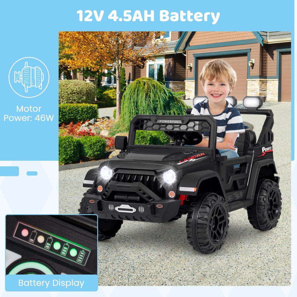 12V Kids Ride on Car Jeep,  Electric Toy Truck Car with Remote Control, Dual Motor,  Wireless Connection, USB Port
