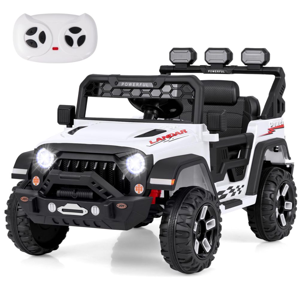 he1 12V Kids Ride on Car Jeep,  Electric Toy Truck Car with Remote Control, Dual Motor,  Wireless Connection, USB Port