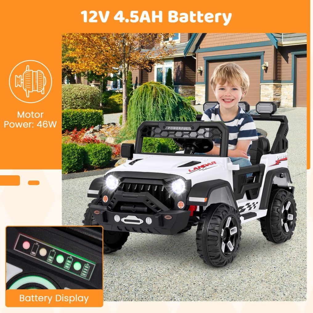 he1 12V Kids Ride on Car Jeep,  Electric Toy Truck Car with Remote Control, Dual Motor,  Wireless Connection, USB Port