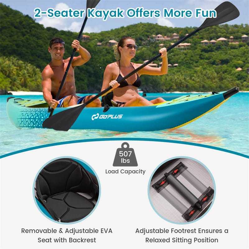 2-Person Inflatable Kayak with 2 Aluminium Paddles, EVA Padded Seats, 507LB Capacity, Carry Bag & Repair Kit, Portable Touring Kayak for Adults