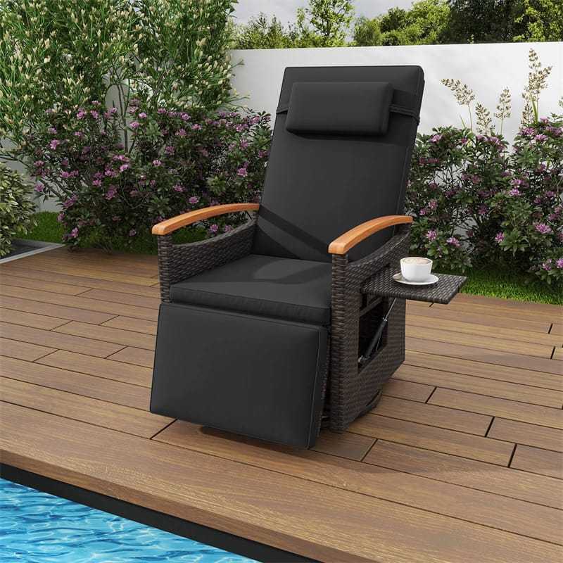 ZZW Outdoor 360° Swivel Rattan Recliner Chair Set Of 2