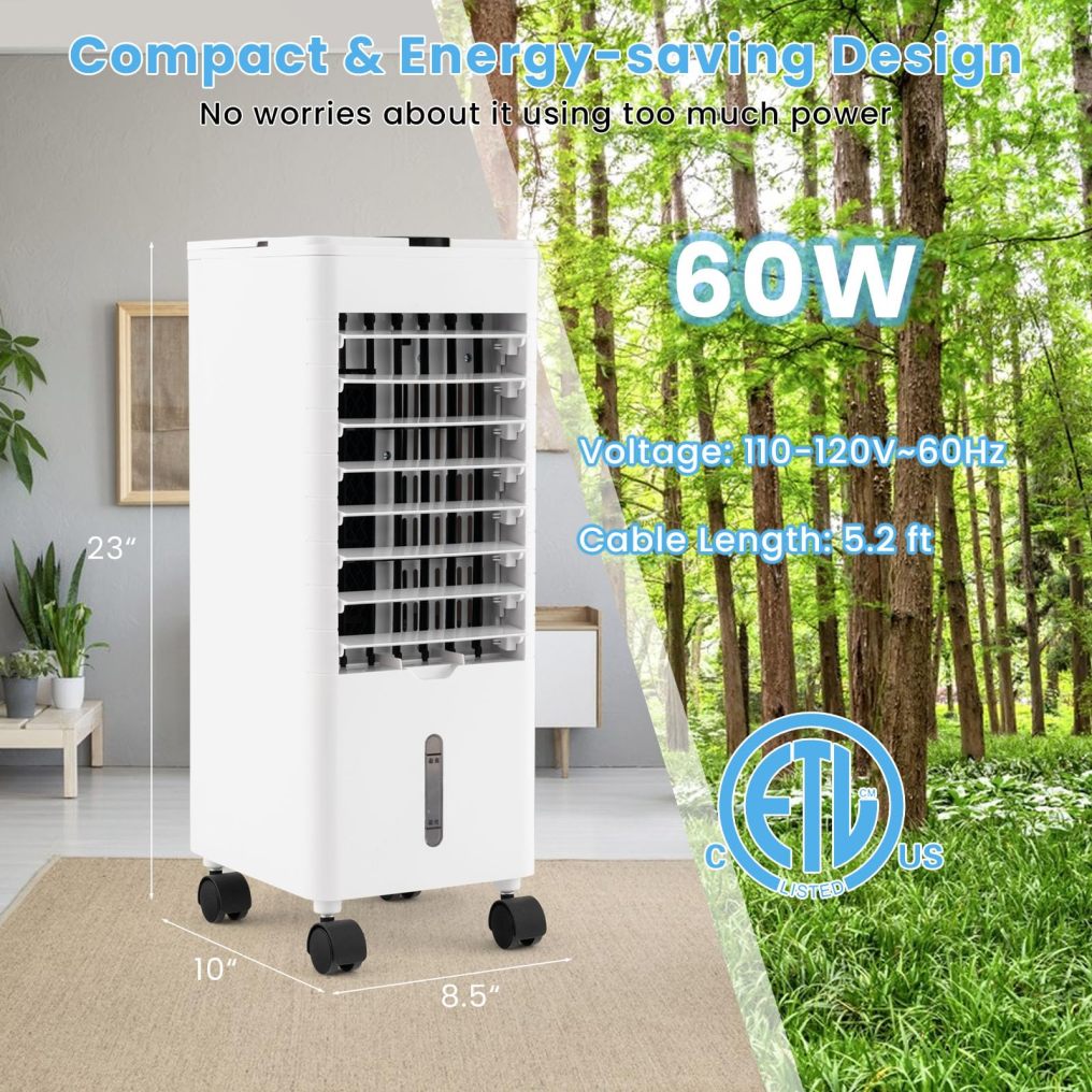 ARLIME Evaporative Air Cooler, 3-in-1 Quiet 60° Oscillation Fan with Remote Control, 2 Ice Packs, 3 Speeds, 3 Modes, 12H Timer