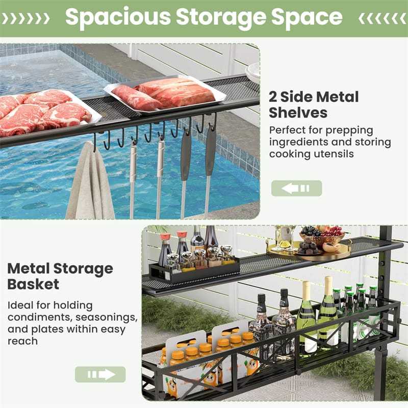 8x5 FT Grill Gazebo, 2-Tier Canopy Top Barbecue Gazebo with 2 Shelves, Storage, 20 Hanging Hooks & Metal Frame for Backyard, Poolside BBQs