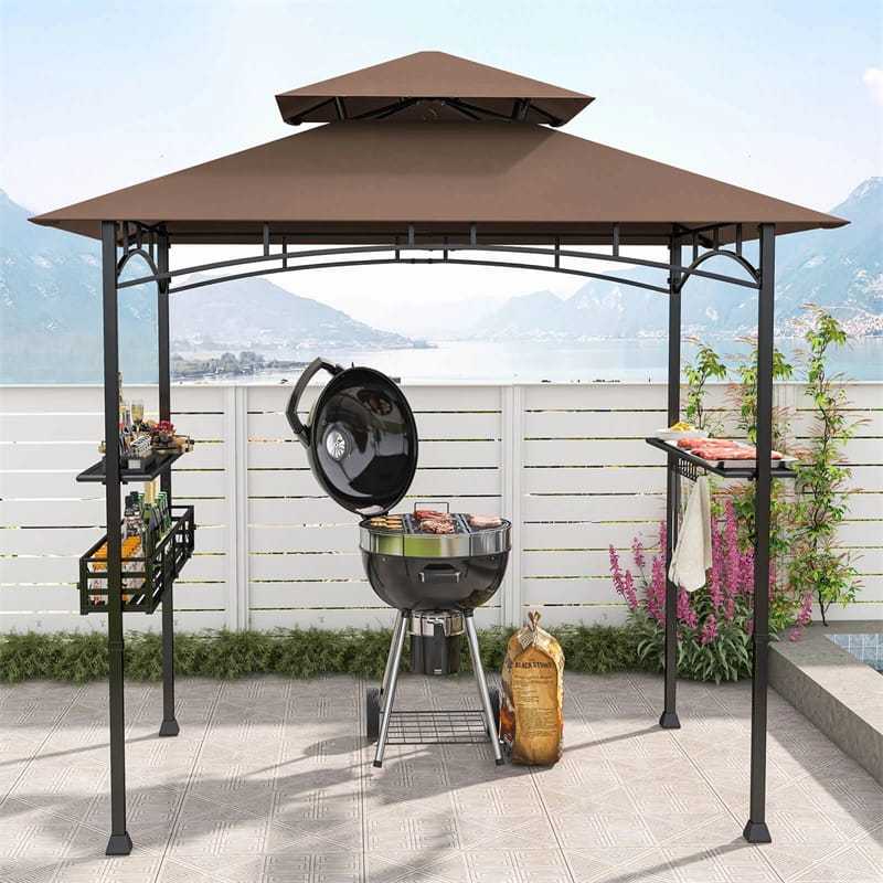 8x5 FT Grill Gazebo, 2-Tier Canopy Top Barbecue Gazebo with 2 Shelves, Storage, 20 Hanging Hooks & Metal Frame for Backyard, Poolside BBQs