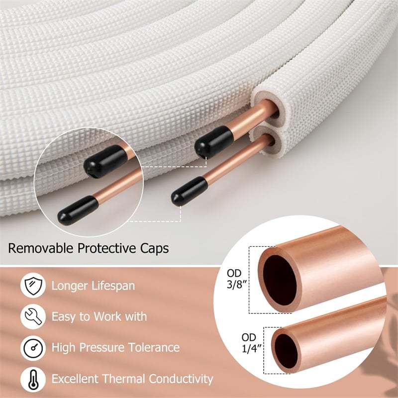 25/50 FT Mini Split Line Set, Copper Pipes Tubing Extension with 3-Layer Thickened Insulation for Air Conditioner & Heat Pump Systems