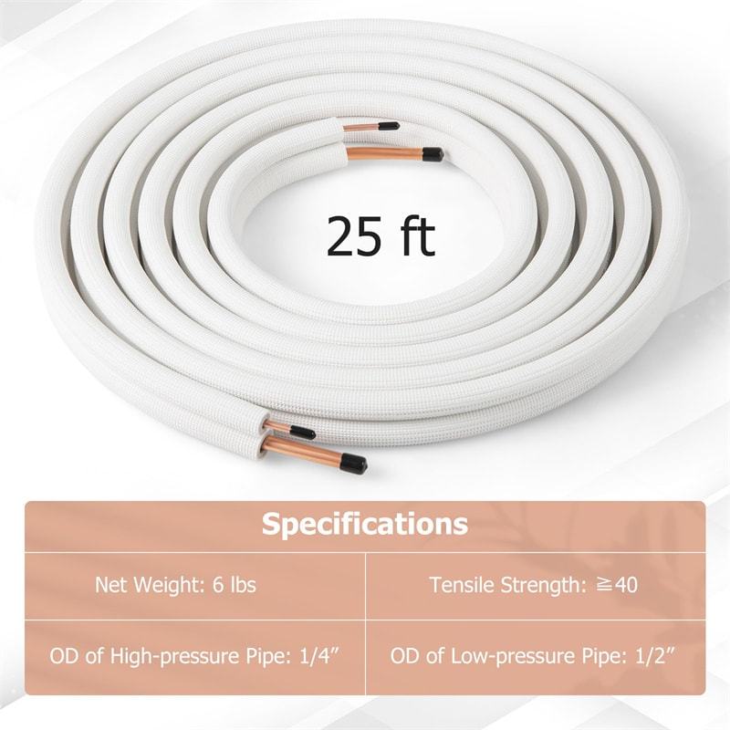 25/50 FT Mini Split Line Set, Copper Pipes Tubing Extension with 3-Layer Thickened Insulation for Air Conditioner & Heat Pump Systems
