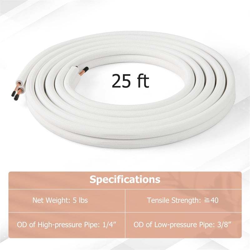 25/50 FT Mini Split Line Set, Copper Pipes Tubing Extension with 3-Layer Thickened Insulation for Air Conditioner & Heat Pump Systems
