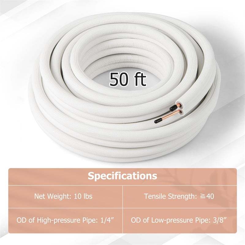 25/50 FT Mini Split Line Set, Copper Pipes Tubing Extension with 3-Layer Thickened Insulation for Air Conditioner & Heat Pump Systems