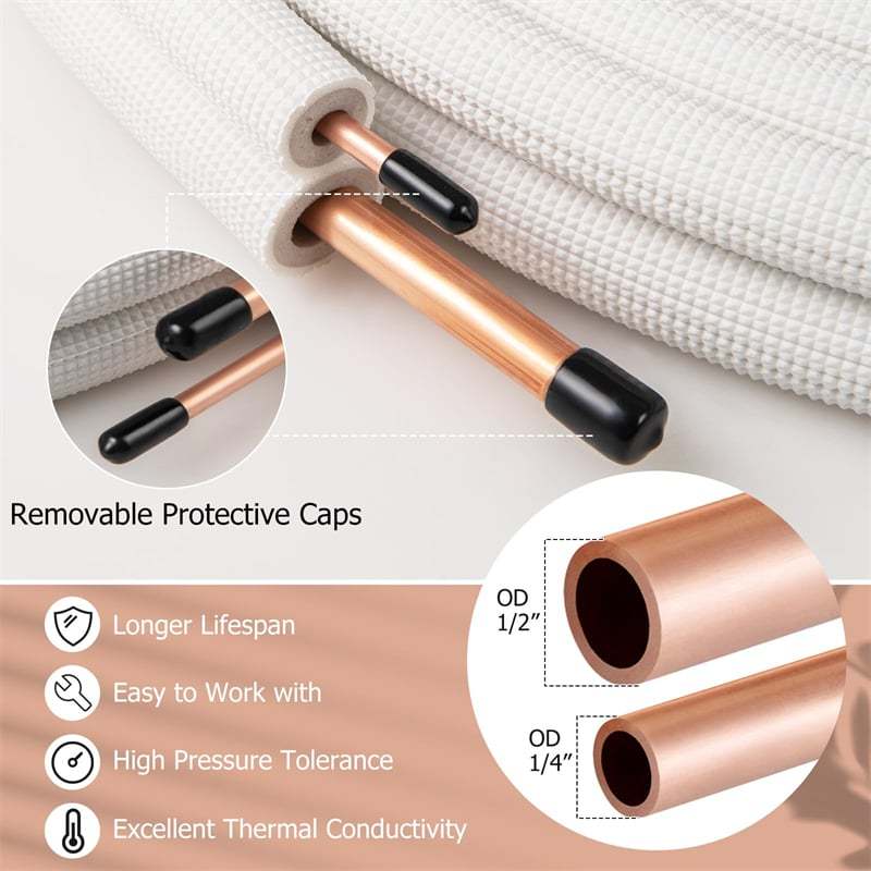 25/50 FT Mini Split Line Set, Copper Pipes Tubing Extension with 3-Layer Thickened Insulation for Air Conditioner & Heat Pump Systems