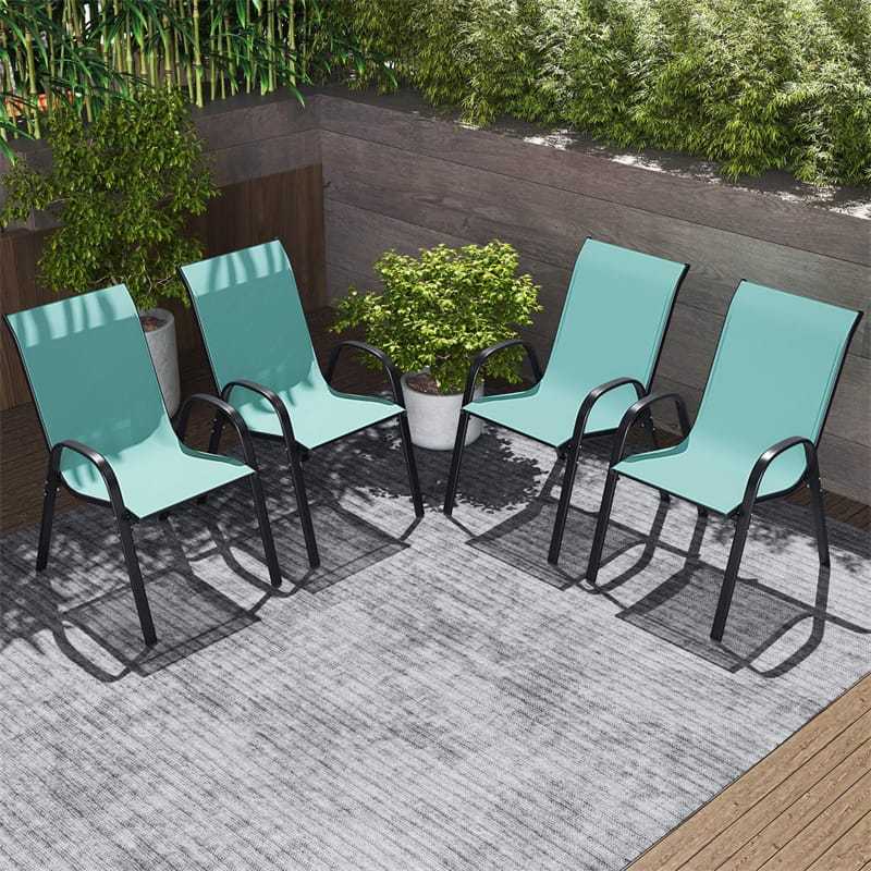 4-Pack Stackable Patio Dining Chairs, All-Weather Heavy Duty Steel Frame Outdoor Chairs with Armrests, 330LBS Capacity for Poolside Backyard