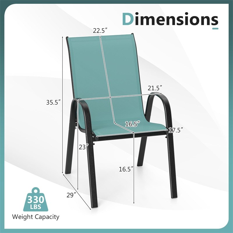 4-Pack Stackable Patio Dining Chairs, All-Weather Heavy Duty Steel Frame Outdoor Chairs with Armrests, 330LBS Capacity for Poolside Backyard