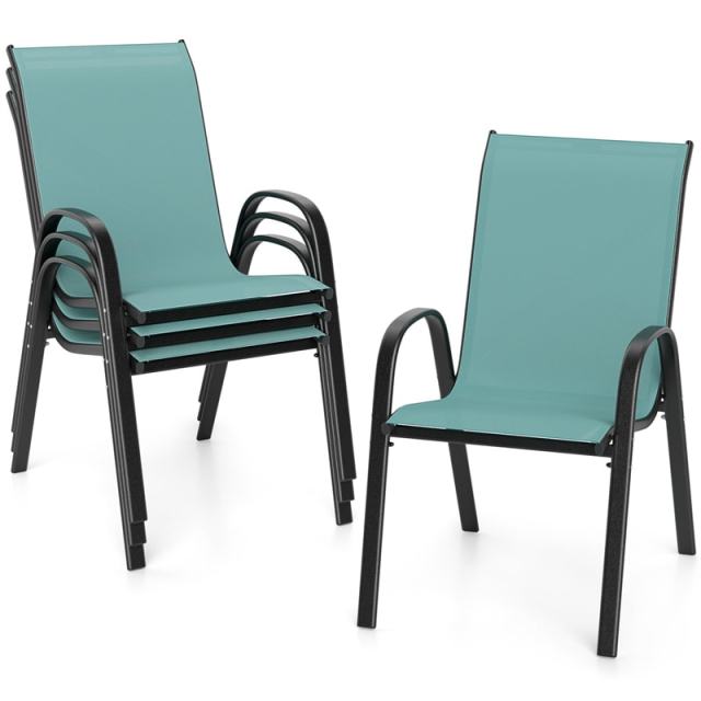 4-Pack Stackable Patio Dining Chairs, Heavy Duty Steel Frame All-Weather Outdoor Chairs with Armrests 330LBS Capacity for Poolside Deck Backyard