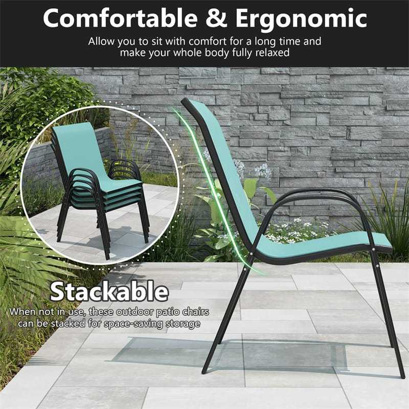 4-Pack Stackable Patio Dining Chairs, All-Weather Heavy Duty Steel Frame Outdoor Chairs with Armrests, 330LBS Capacity for Poolside Backyard