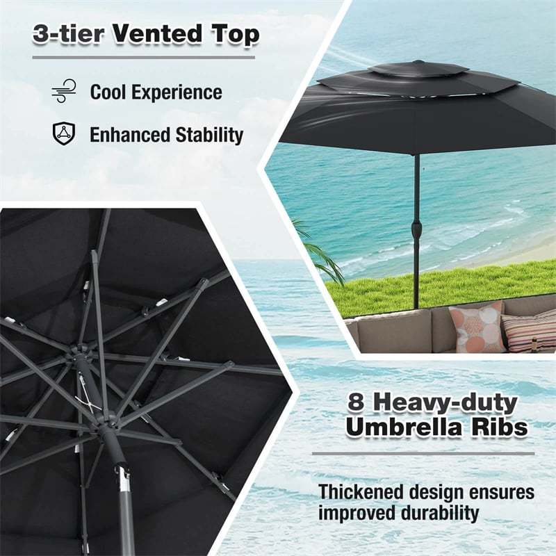 10ft 3 Tier Auto-tilt Patio Market Umbrella with Double Vented