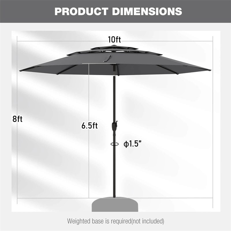 10ft 3 Tier Auto-tilt Patio Market Umbrella with Double Vented