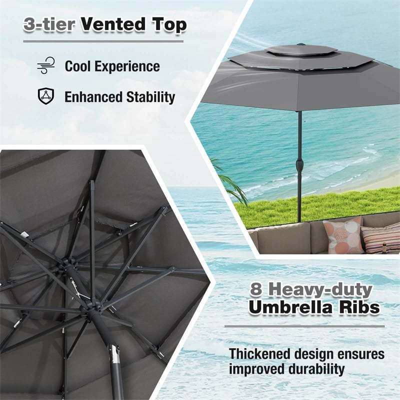 10ft 3 Tier Auto-tilt Patio Market Umbrella with Double Vented