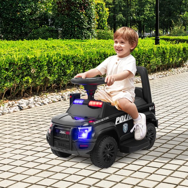 Kids Ride on Police Car, 6V Battery Powered Electric Toy Car w/Real Megaphone, 4-Wheel Ride-on Vehicle