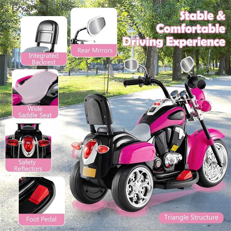 Kids Ride-On Motorcycle, 3-Wheel 6V Battery Powered Chopper Motorcycle with Headlight & Horn, ASTM-Certified Electric Toy for Boys & Girls Gifts