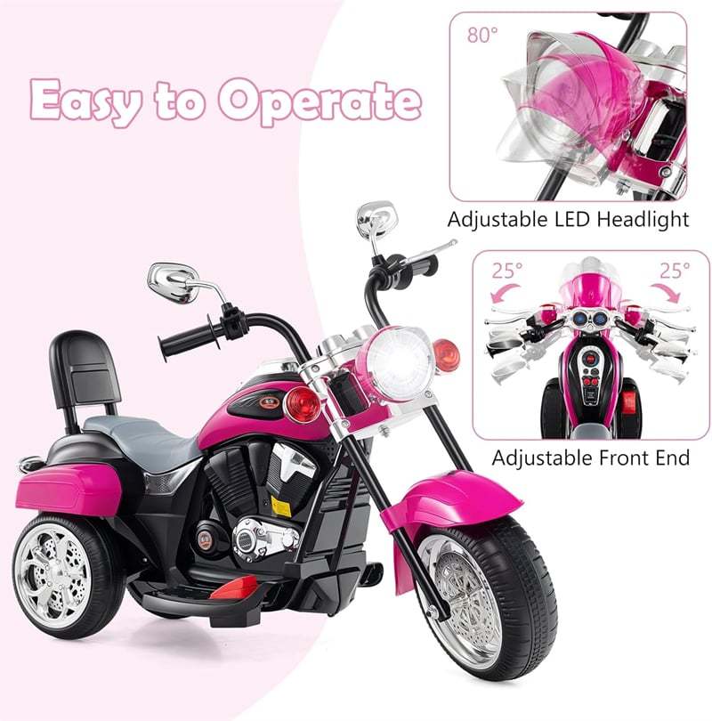 Kids Ride-On Motorcycle, 3-Wheel 6V Battery Powered Chopper Motorcycle with Headlight & Horn, ASTM-Certified Electric Toy for Boys & Girls Gifts