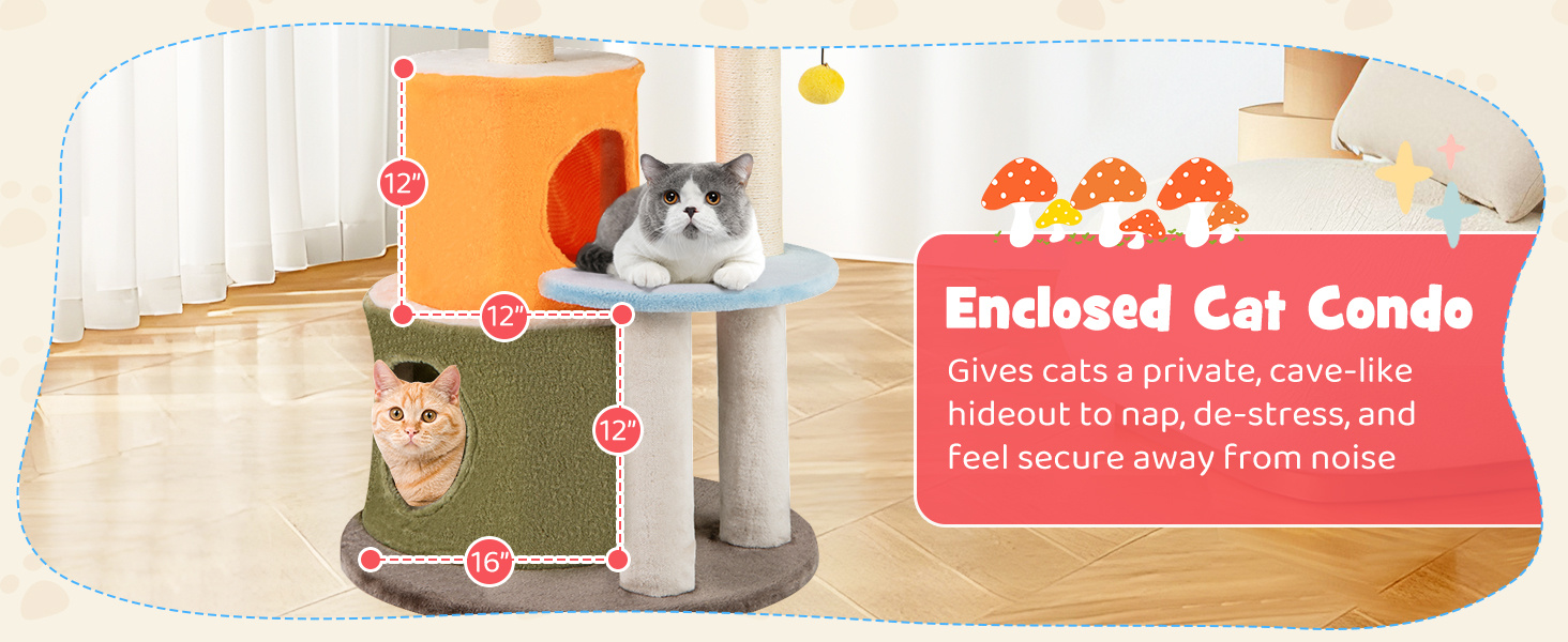 43 Inch Tall Cat Tree Cute with 2 Condos and Padded Platforms