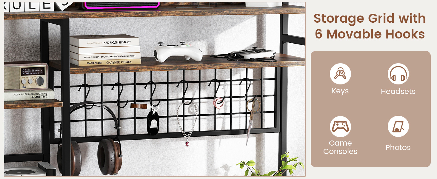 4-Tier Desk Shelf Desktop Display Rack with Metal Grid Panel