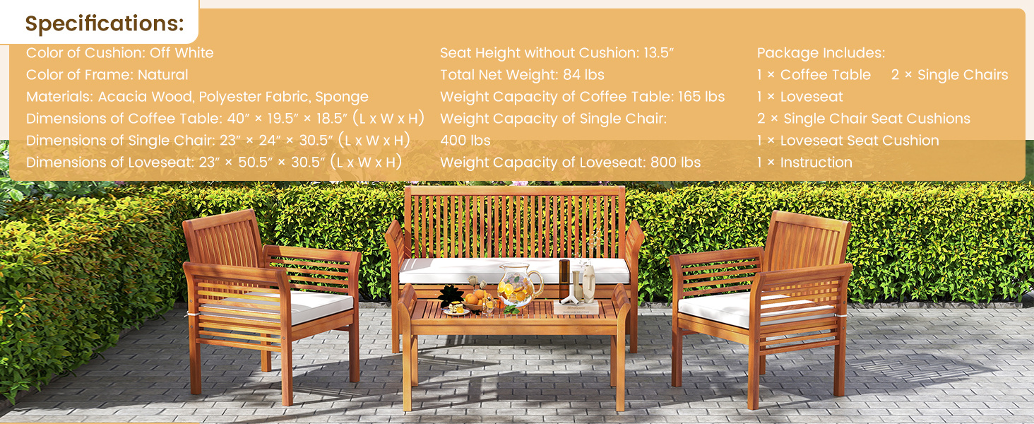 4 Pieces Outdoor Acacia Wood Sofa Furniture Set